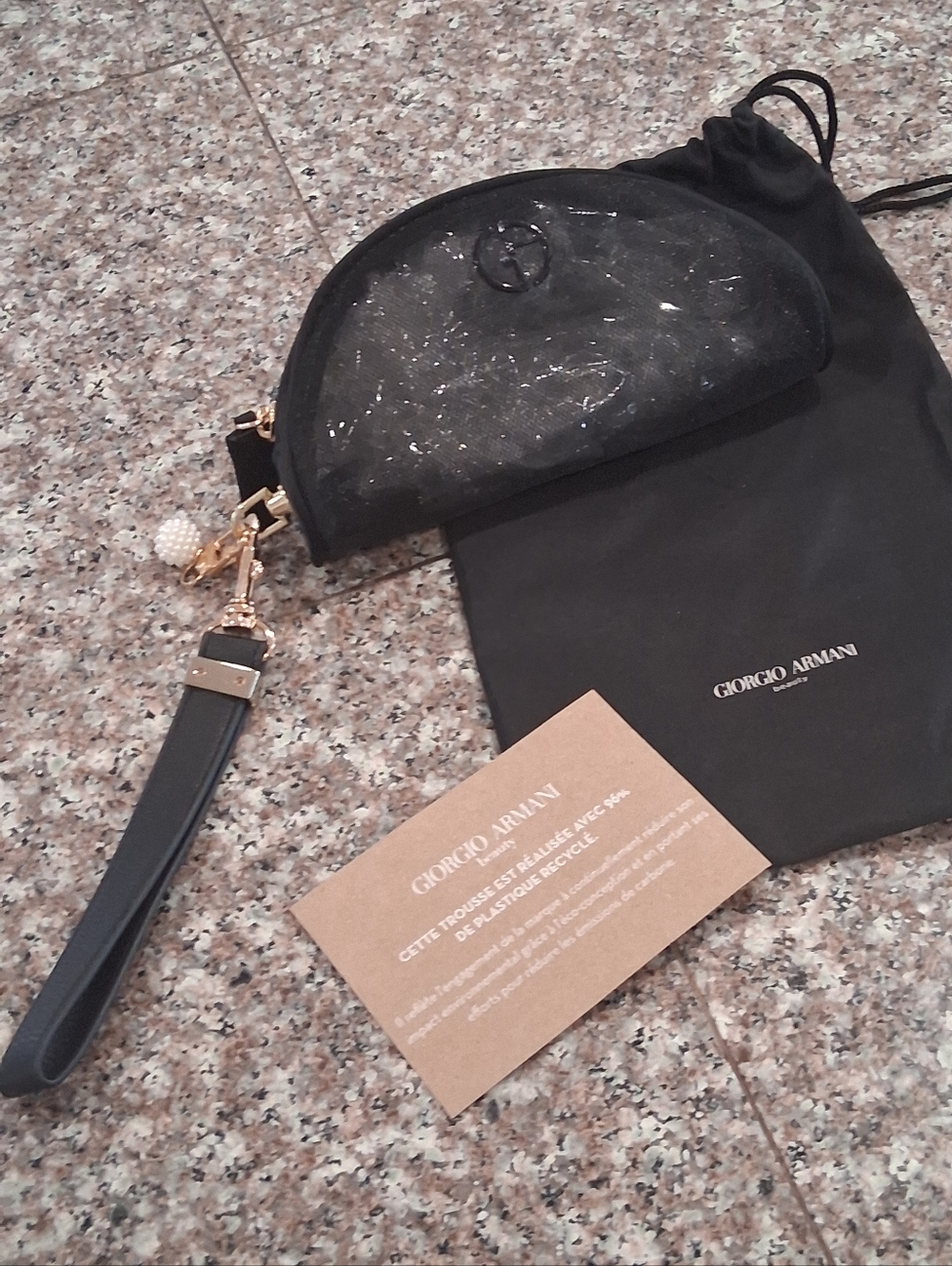 Giorgio Armani GWP  Black Semi-Circle Wristlet Clutch with Gold Charm